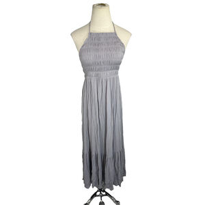 Z Supply Dress Womens Extra Small Gray Smocked Halter Maxi Ruffle Boho Lined
